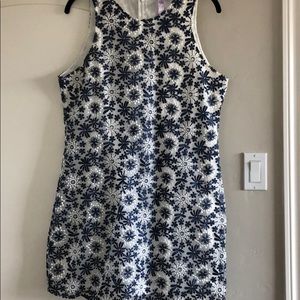 Navy blue and white floral dress